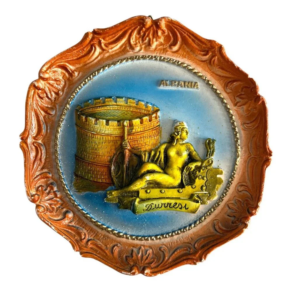 Vintage Albania Durres Souvenir Wall Plate – 3D Relief Design